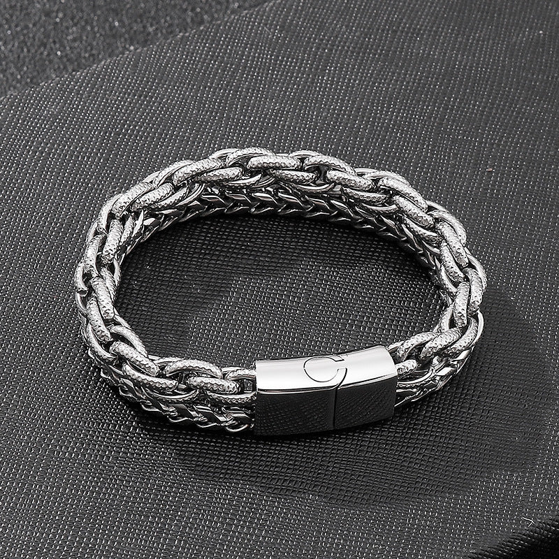 Trendy Punk Rock Double-Layer Stainless Steel Bracelet for Men - Korean-Inspired Titanium Cross-Border Jewelry Gift