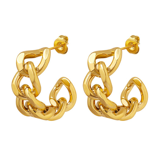 Cold Wind Twist Hollow C-Shaped Gold Earrings - Trendy European Style