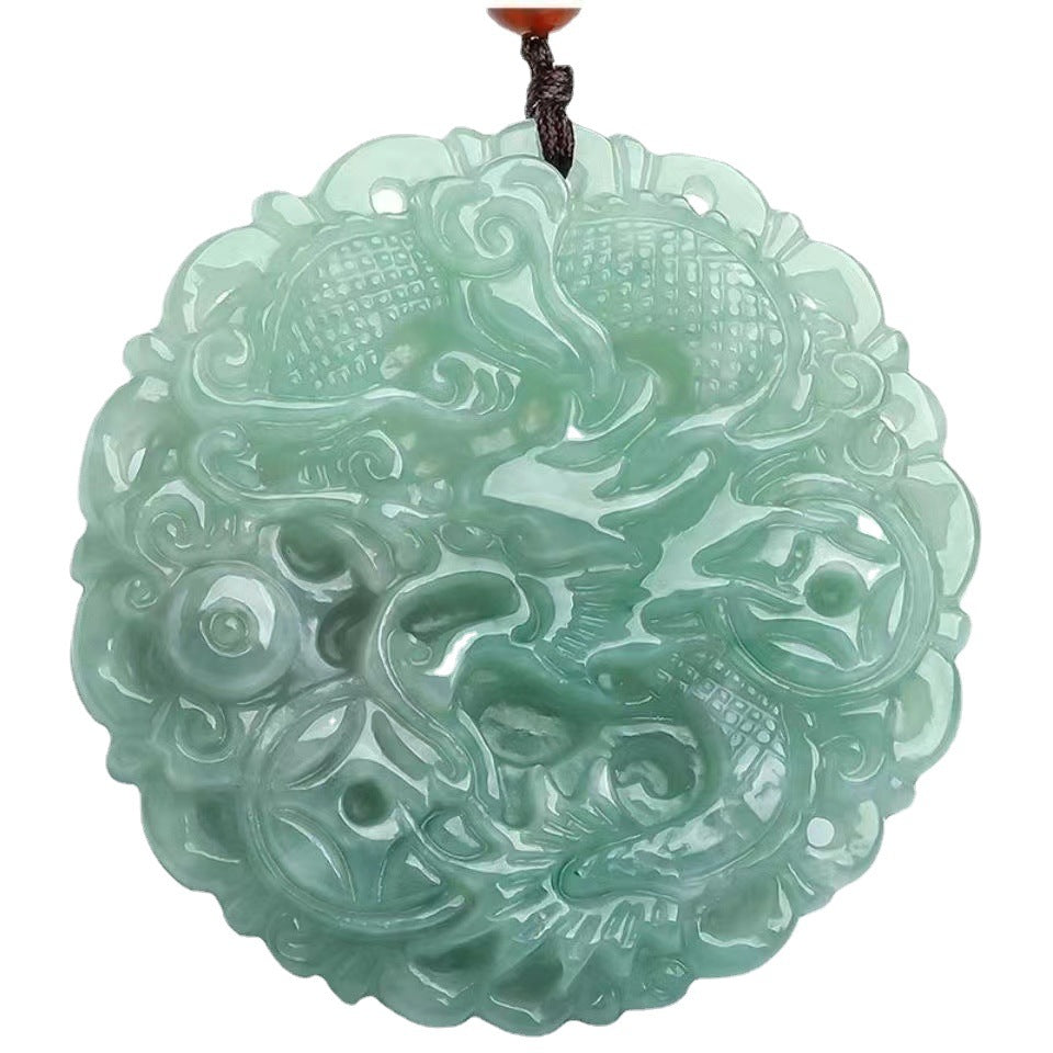 Fortune's Favor Sterling Silver Dragon Carved Jade Pendant