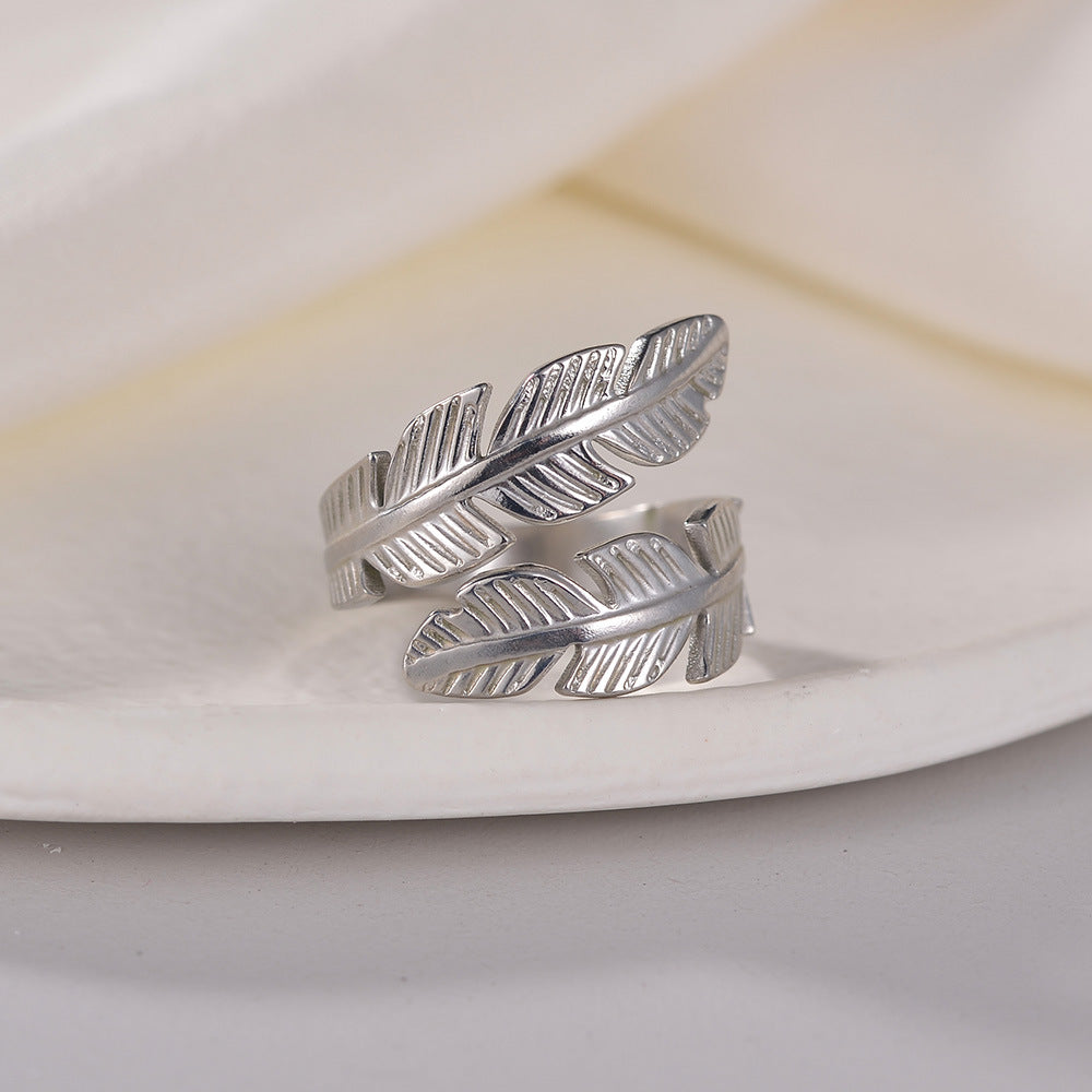 Feather Shape Titanium Couple Ring with Sonic Boom Design