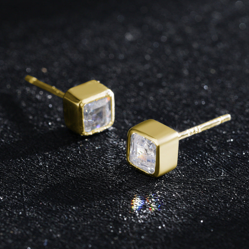 Exquisite S925 Silver Square Zircon Earrings for Elegant Women