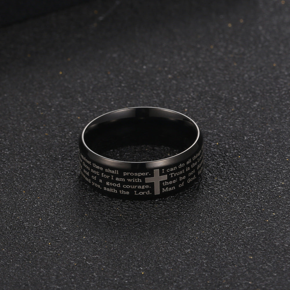 Men's Black Stainless Steel Cross Ring - Simple European and American Style