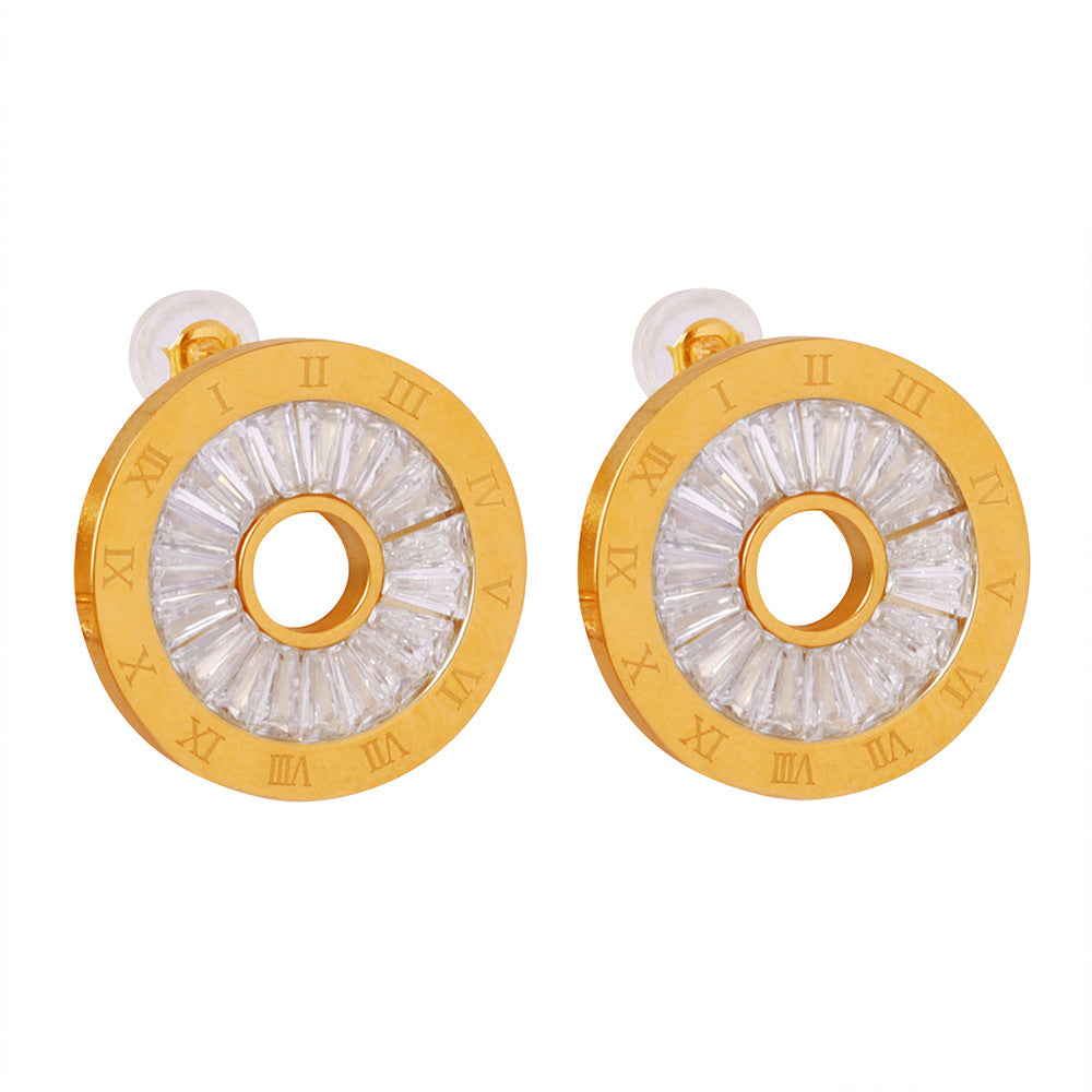 Elegant Hollow Orange Zircon Earrings - Titanium Steel Gold Plated