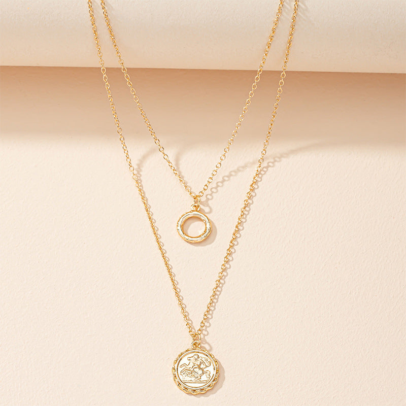 French Elegance Double Layer Necklace with Geometric Pendant