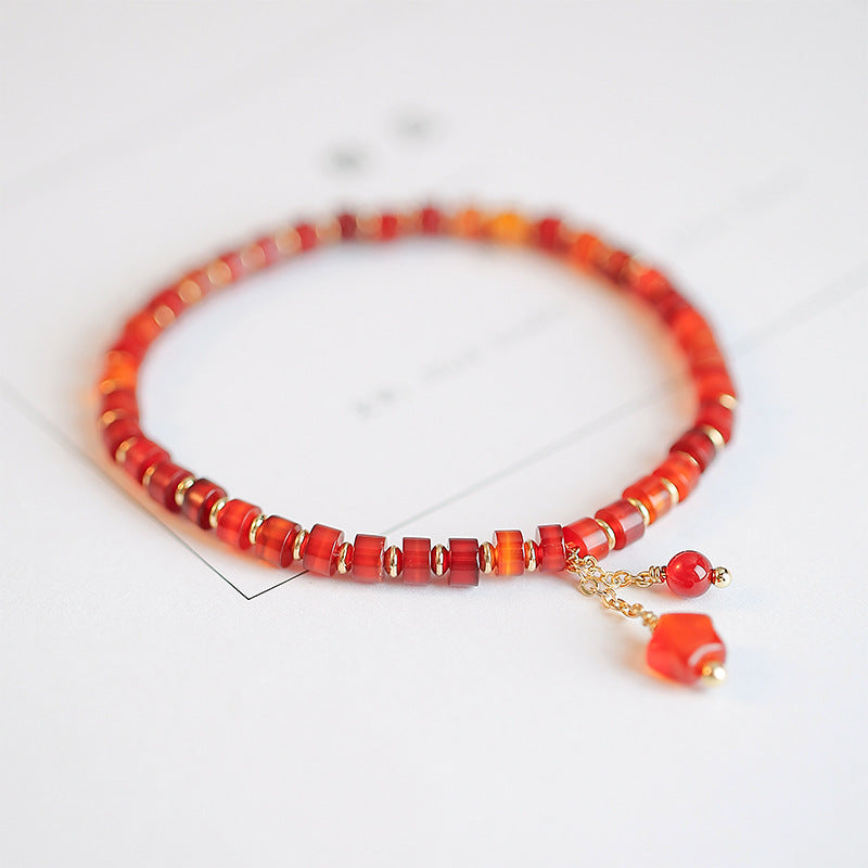 Elegant Handcrafted Natural Red Agate Bead Bracelet with Sterling Silver Accents