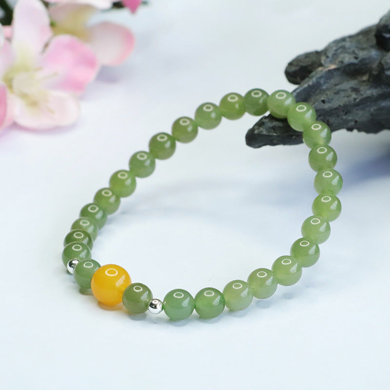 Fortune's Favor Sterling Silver Jade and Honey Wax Bracelet