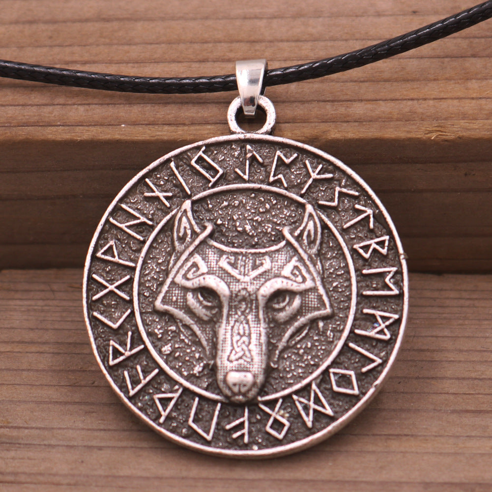 Viking Odin Wolf Head Necklace with Runaven Talisman - Men's Alloy Jewelry