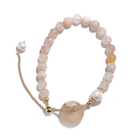 Elegant Cherry Blossom Agate Pearl Bracelet