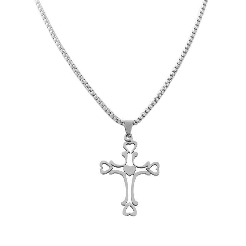 Trendy Titanium Steel Hollow Cross Pendant Necklace for Men