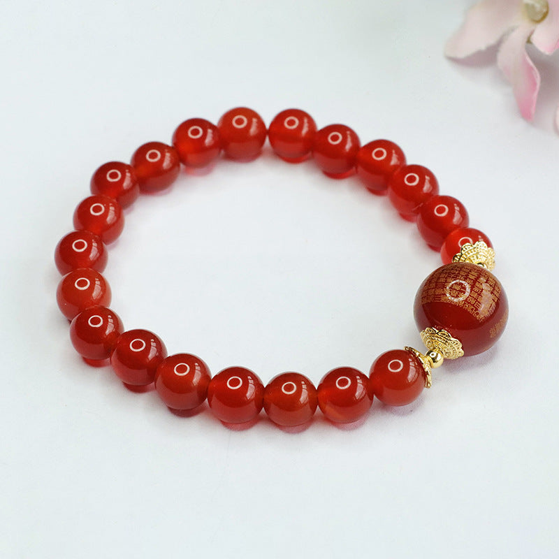 Fortune's Favor Sterling Silver Agate Heart Sutra Bracelet