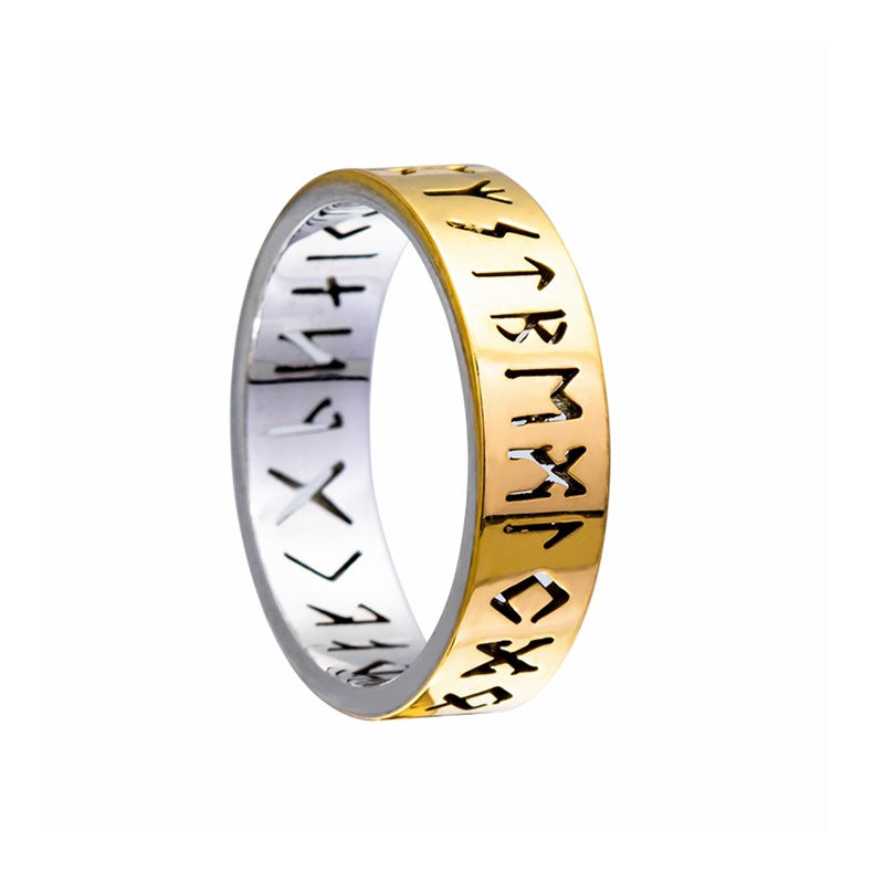 Nordic Viking Rune Titanium Steel Ring for Men in Cross Border Handicraft Style