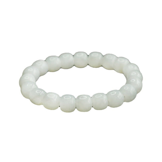 White Jade Bucket Beads Bracelet with Sterling Silver Needle - Fortune's Favor Collection