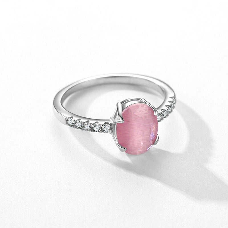 Sterling Silver Opal Gradient Index Finger Ring for Women