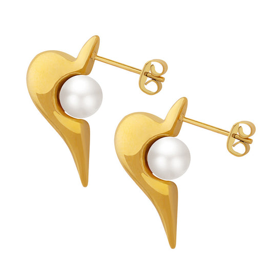 Elegant Imitation Pearl Earrings - Titanium Gold-Plated Party Wear