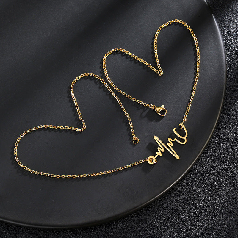 Heartbeat Love Stainless Steel Sweater Chain Necklace - Wholesale Boutique Jewelry