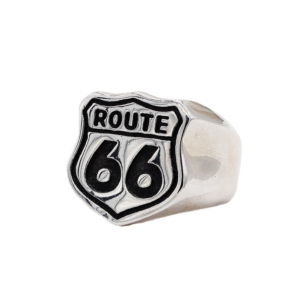 Retro Route 66 Men's Titanium Steel Ring in Hip Hop Style