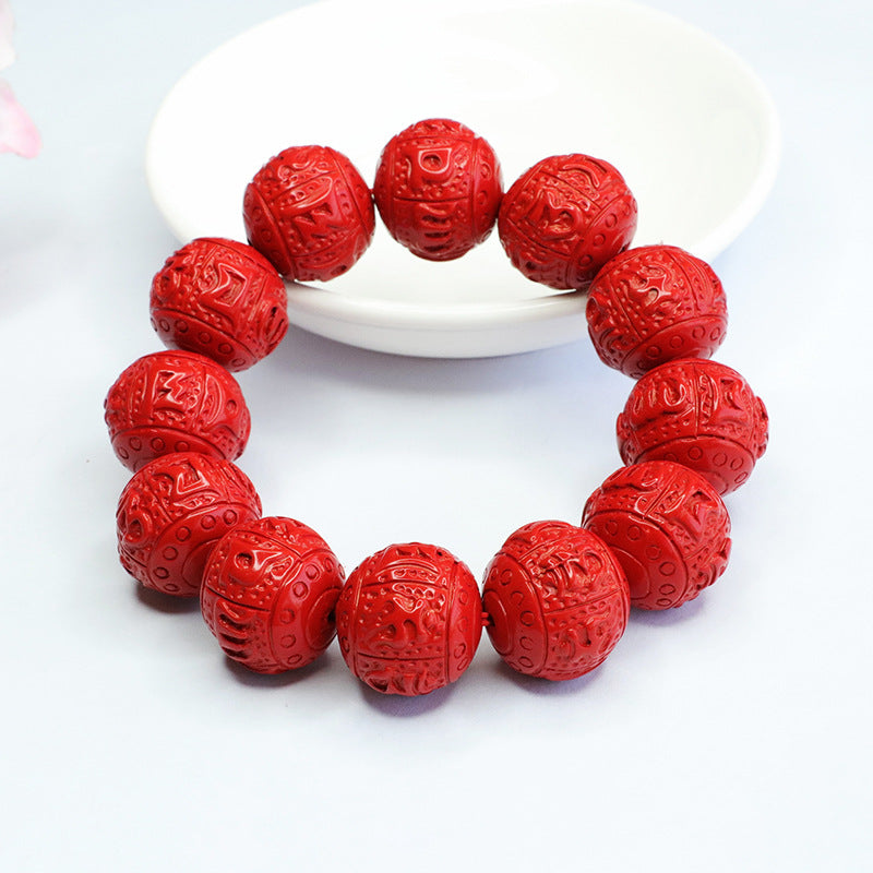 Chinese Style Sterling Silver Vermilion Sand Bracelet with Cinnabar Stone