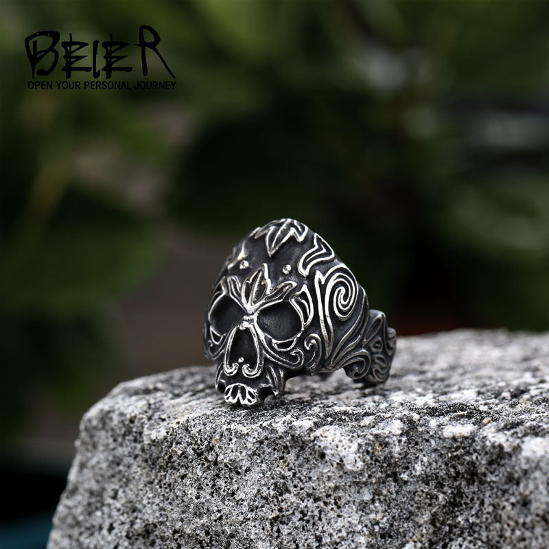 Personalized Viking-Inspired Men's Titanium Steel Skull Ring - Wholesale Cross-Border Jewelry