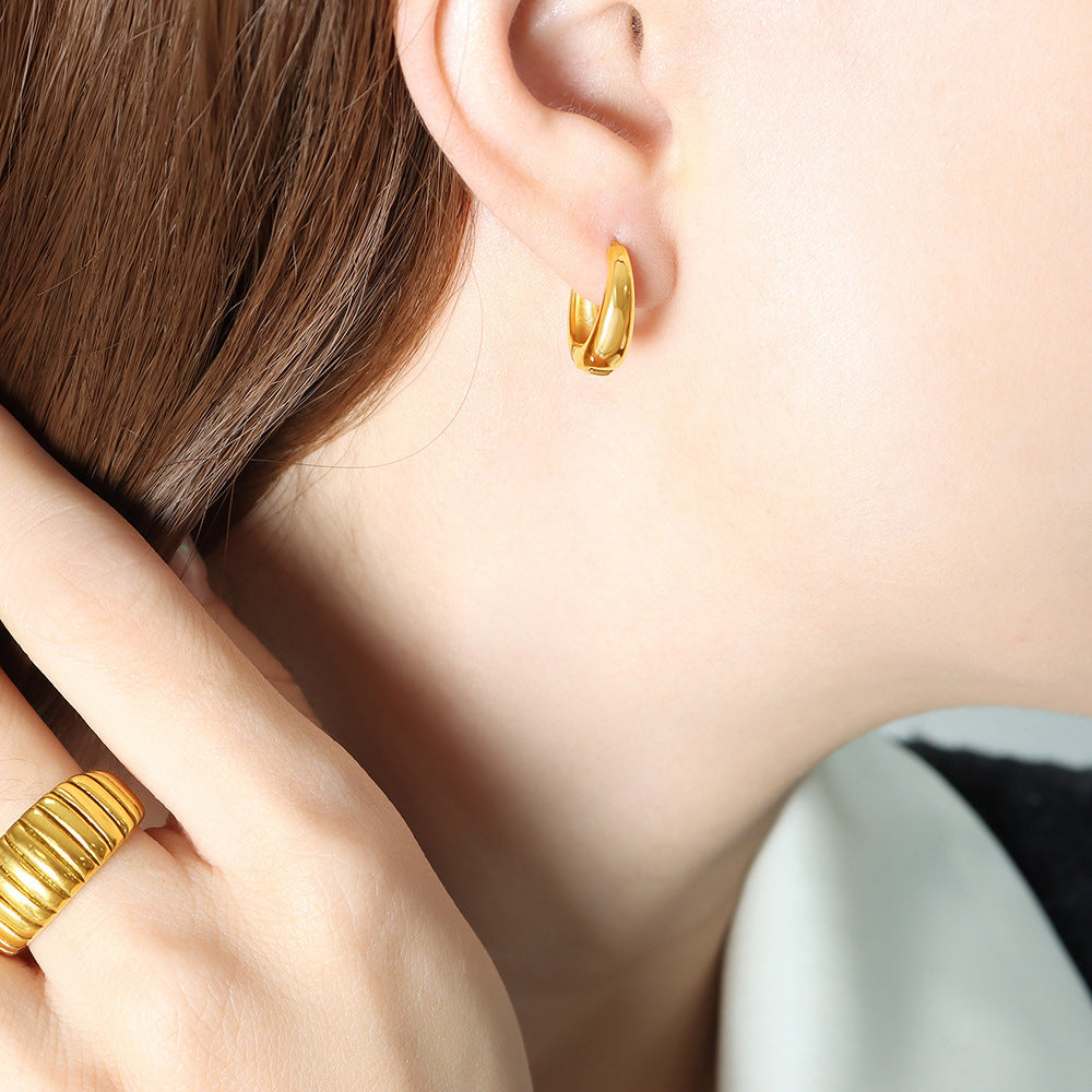 18K Gold Plated Circular Geometric Earrings with Versatile Buckle