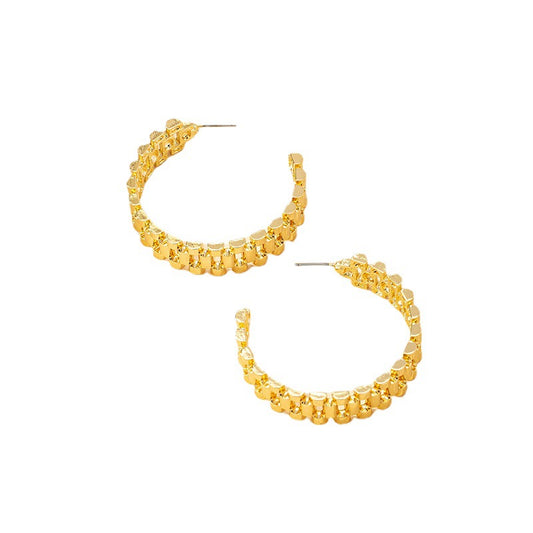 Dazzling Vienna Verve Metal C-Shaped Earrings with Watch Chain Accent