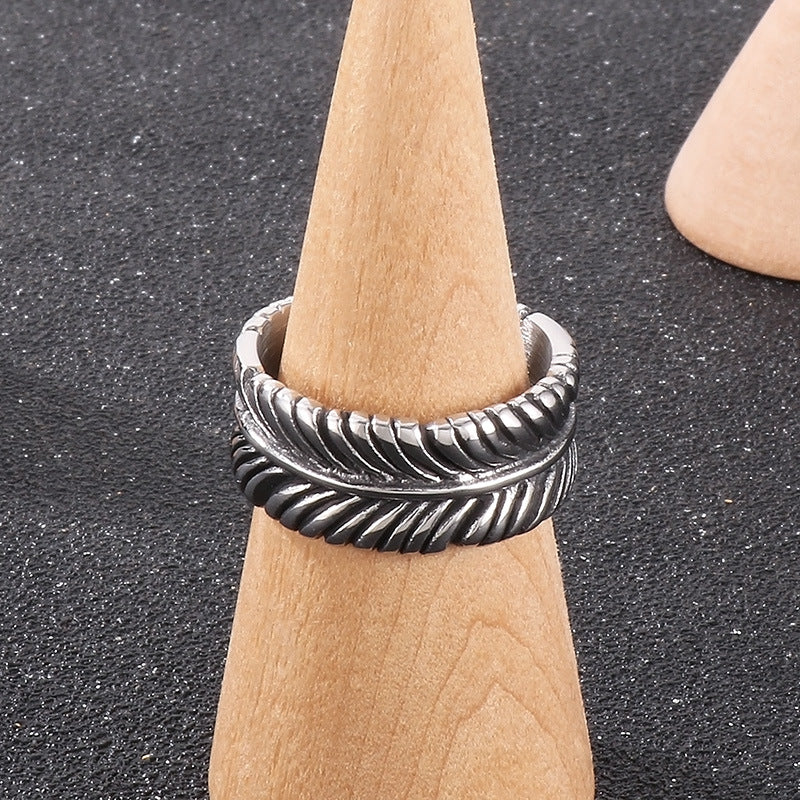 Punk Retro Titanium Steel Leaf Ring for Men - Winter on Neo Mori Style