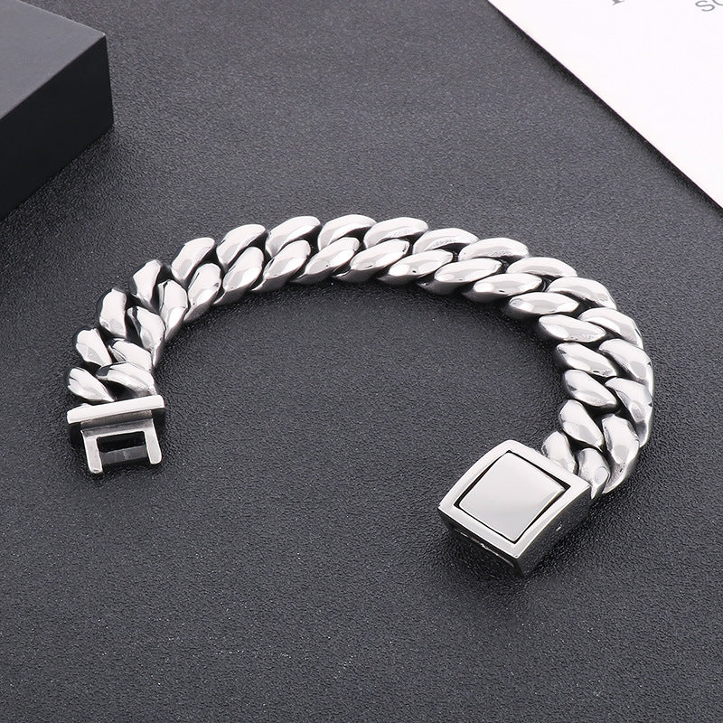 Urban Chic Men's Vintage Stainless Steel Cuban Chain Bracelet - Bold Black Snap Design for Men