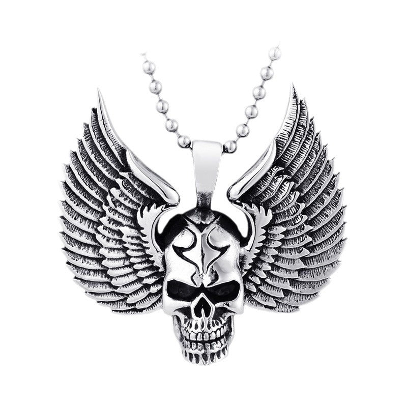 Wholesale Punk Jewelry for Men, Custom Titanium Steel Winged Skull Pendant