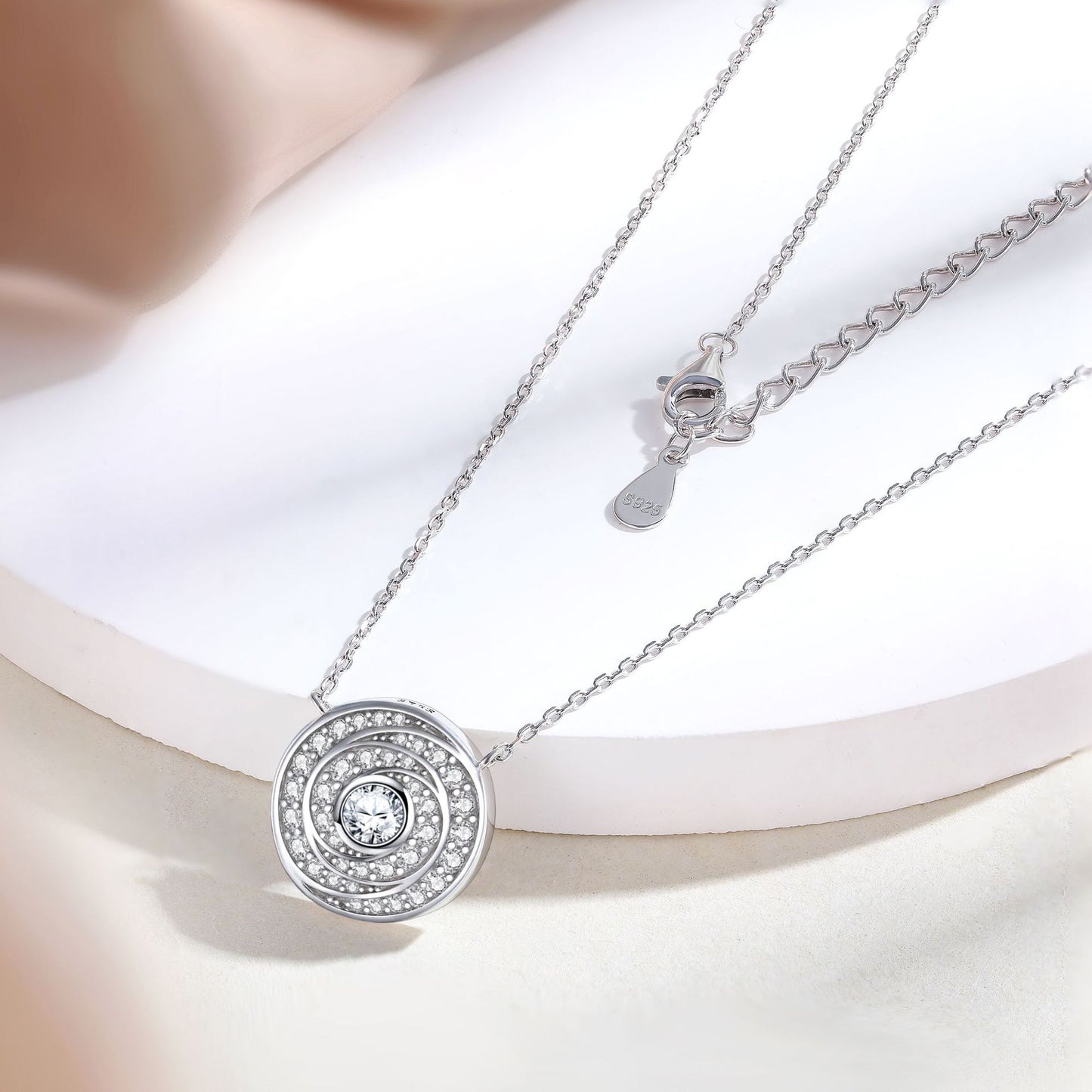 Circular Vortex Zircon Sterling Silver Necklace