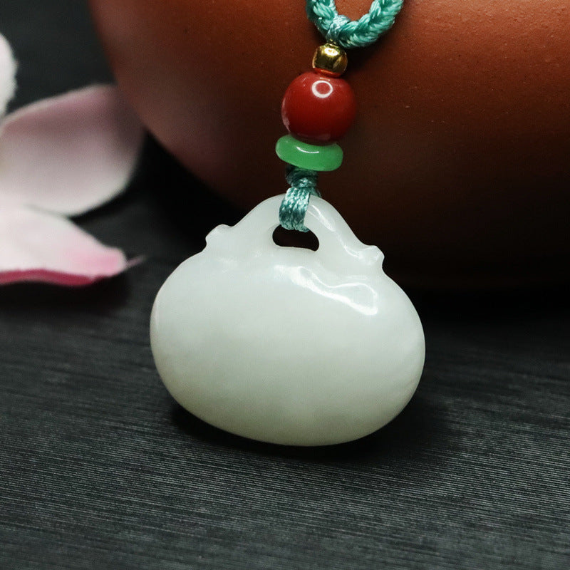 White Jade Ruyi Lock Necklace made with Natural Hotan Jade