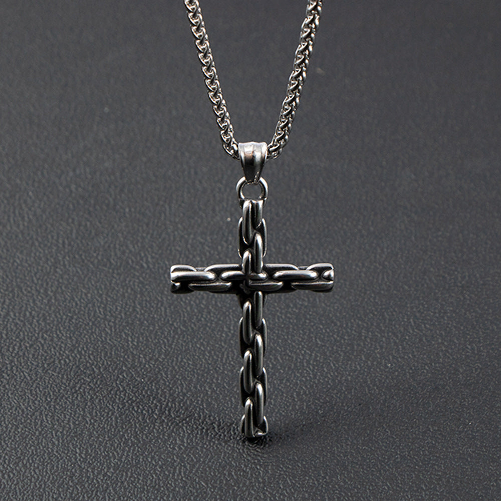 Urban Cross-Chain Titanium Steel Pendant Necklace for Men