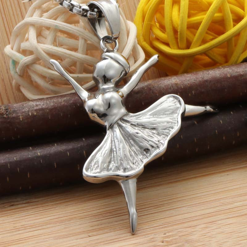 Punk Style Titanium Steel Ballet Dance Necklace for Women - Retro Trendy Pendant