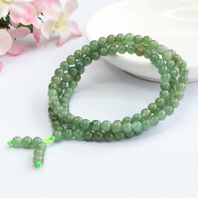 Natural Myanmar A-grade Jade Necklace Oil Green Round Bead Sweater Chain Jade