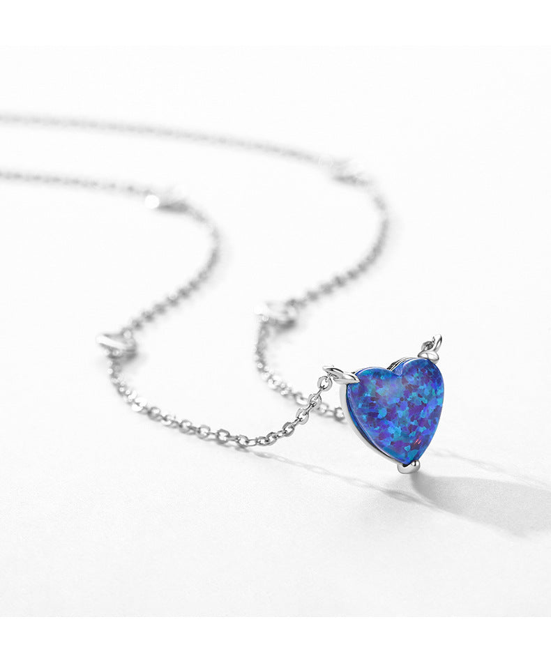 Elegant Opal Heart Necklace in Sterling Silver