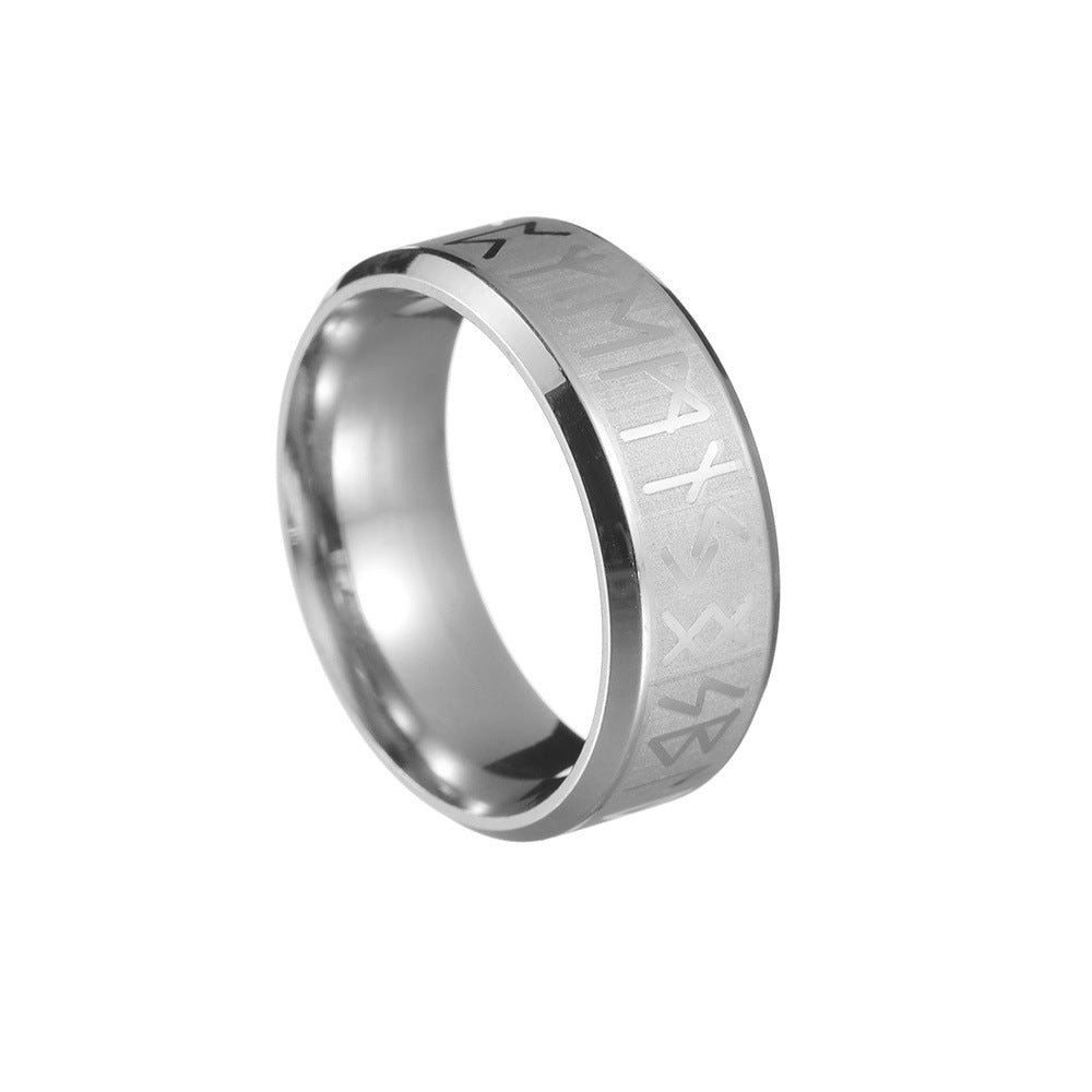 Dark Luen Rune Titanium Viking Ring for Men - Size 6-13