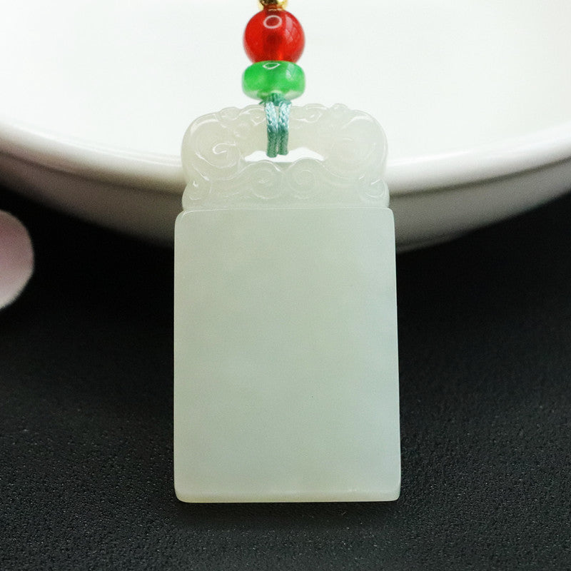 Jade Pendant with Auspicious Clouds Design and White Jade Necklace