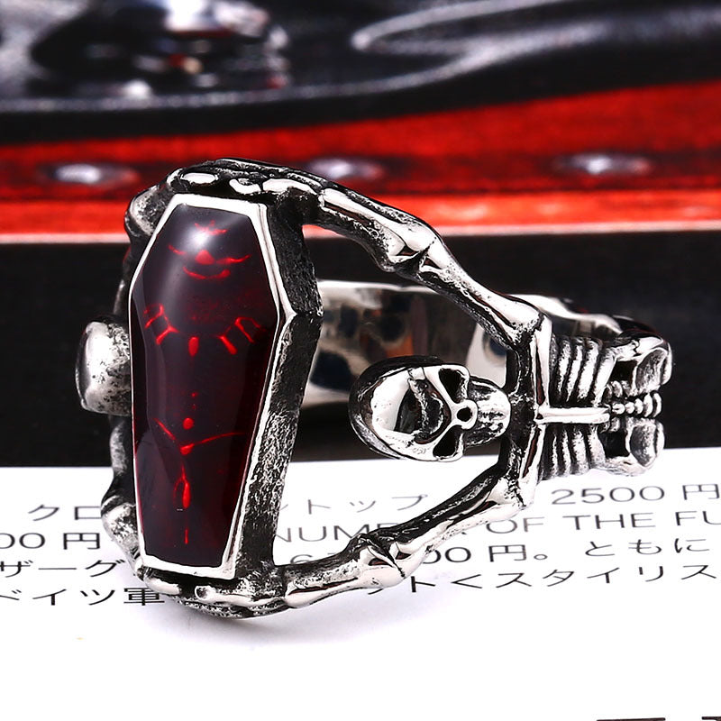 Men's Gothic Vampire Coffin Ring - Unique Titanium Steel Accessory for Daily Wear