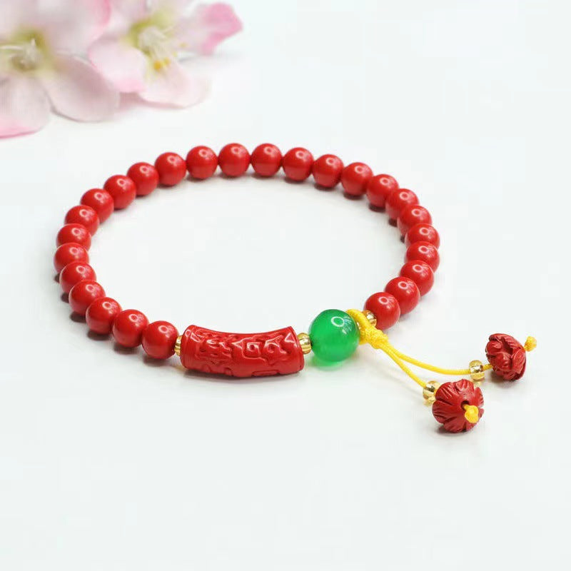 Red Lotus Cinnabar Bracelet with Sterling Silver Beads