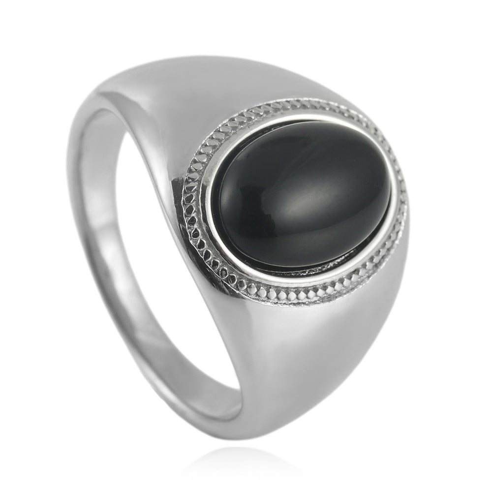 Trendy Multi-Color Stone Titanium Steel Ring for Men - Punk Retro Oval Design