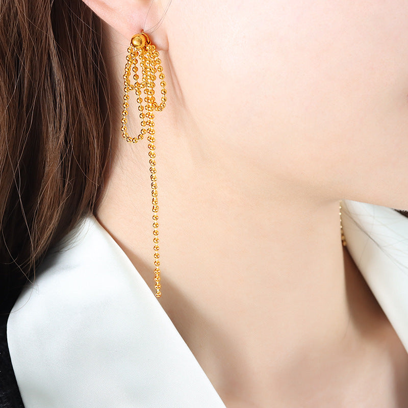 Korean Chain Beads Fringed Pendant Earrings for Stylish Women