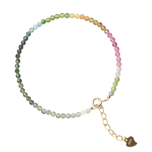 Exquisite 2mm Rainbow Tourmaline Bracelet with 14k Gold Accent