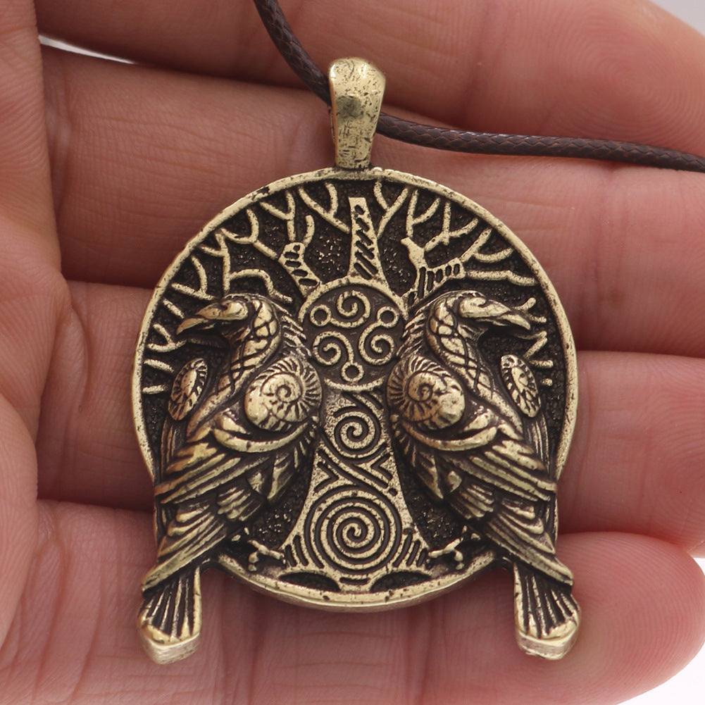 Viking Crow World Tree Necklace - Men's European & American Jewelry Piece