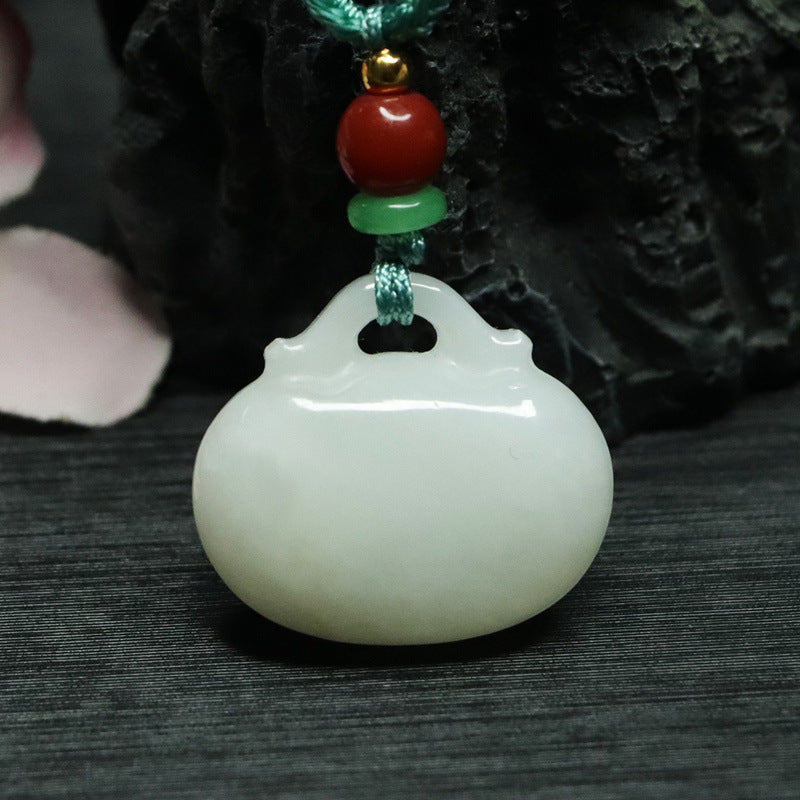 White Jade Ruyi Lock Necklace made with Natural Hotan Jade