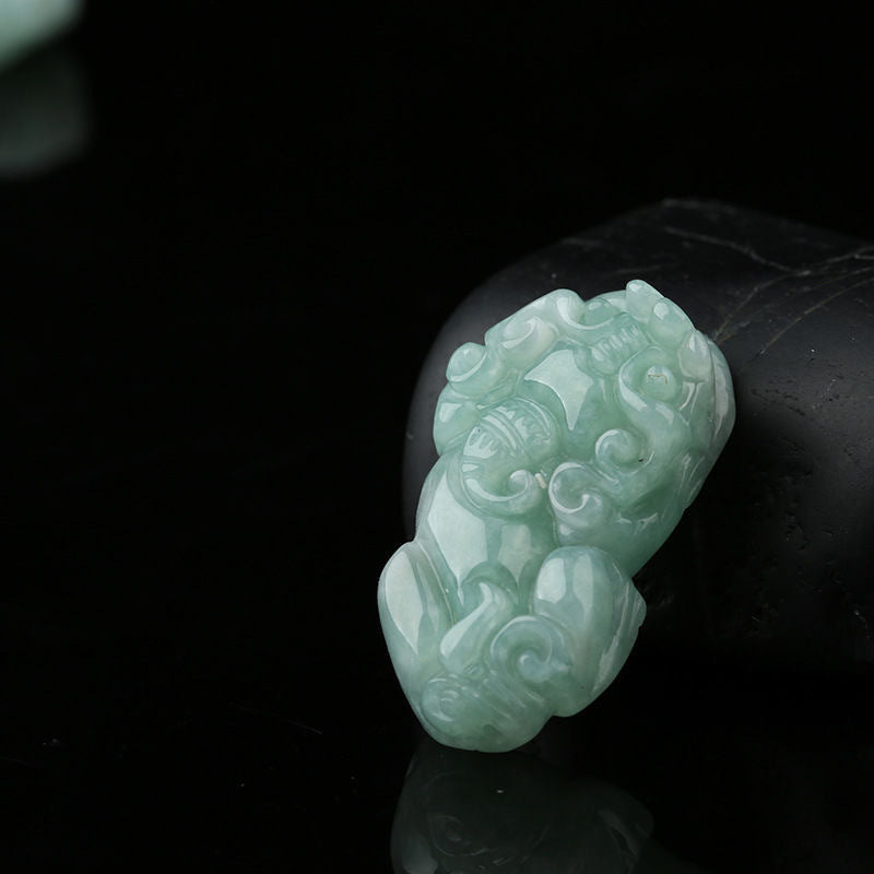 Fortune's Blessing Jade Pixiu Pendant in Sterling Silver