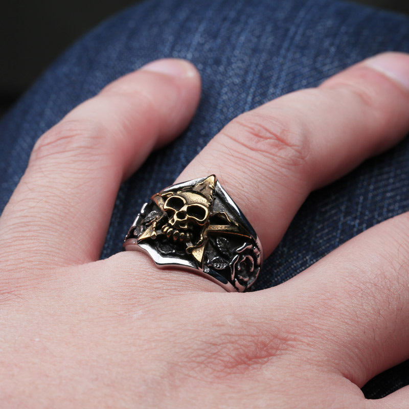 Retro Skull and Pentagram Men's Ring - Personalized Titanium Steel with Lace Detail