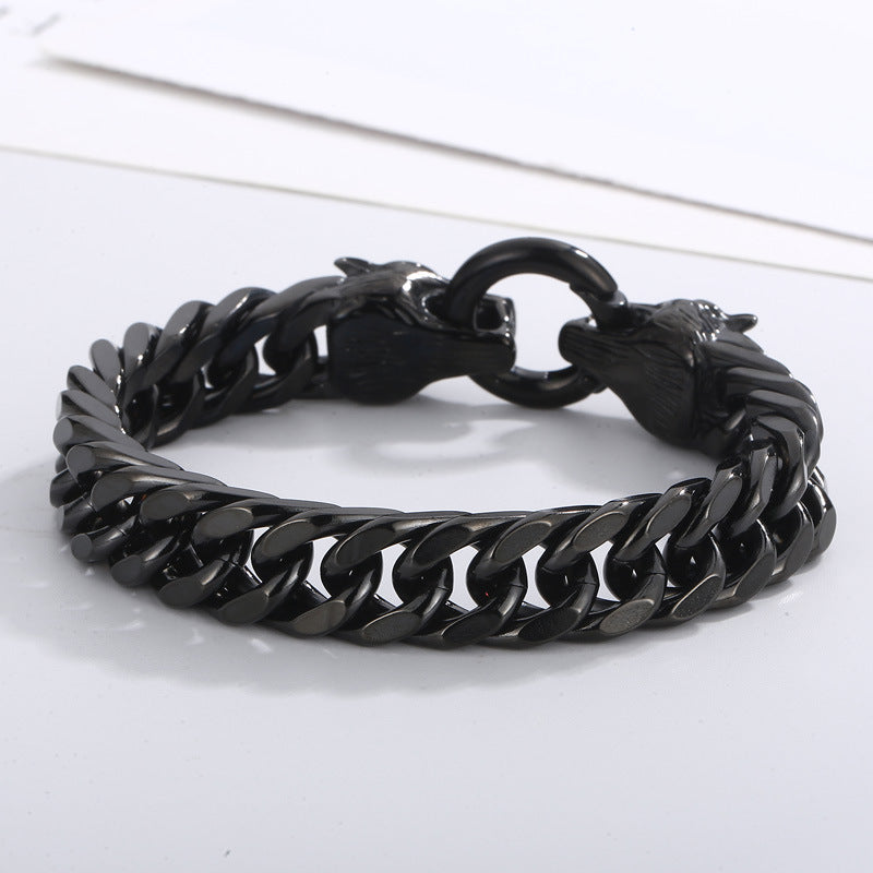 Punk-Inspired Stainless Steel Wolf Head Bracelet for Men - European and American Trend Design