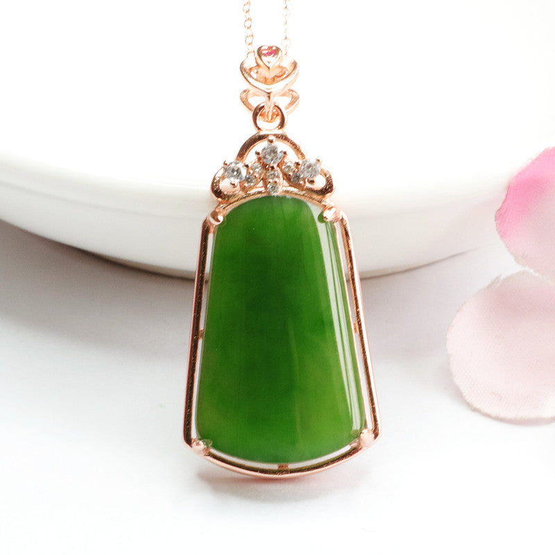 S925 Sterling Silver Trapezoid Hetian Jade Zircon Necklace Jewelry