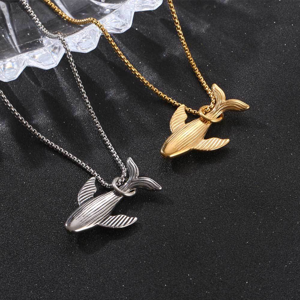 Titanium Steel Whale Necklace for Men - Stylish Literary Pendant in Gold and Silver