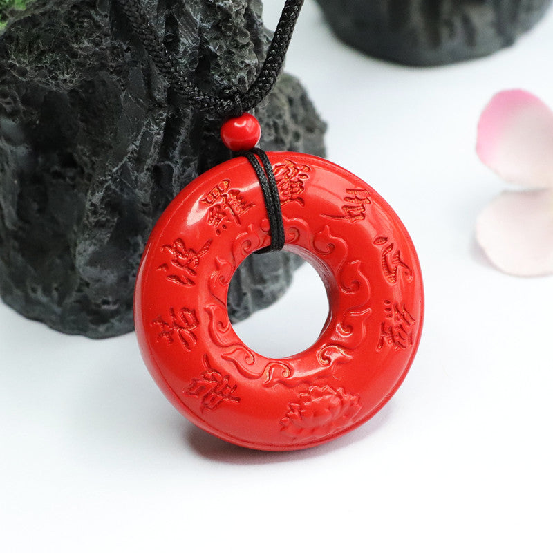 Red Sand Heart Sutra Ring Pendant Featuring Cinnabar Stone