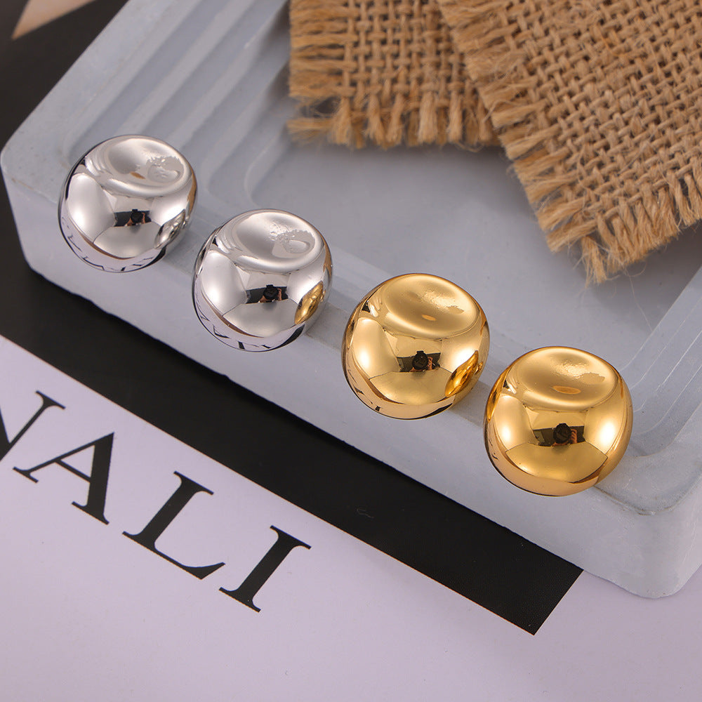 Three-Dimensional Titanium Gold-Plated Concave-Convex Earrings