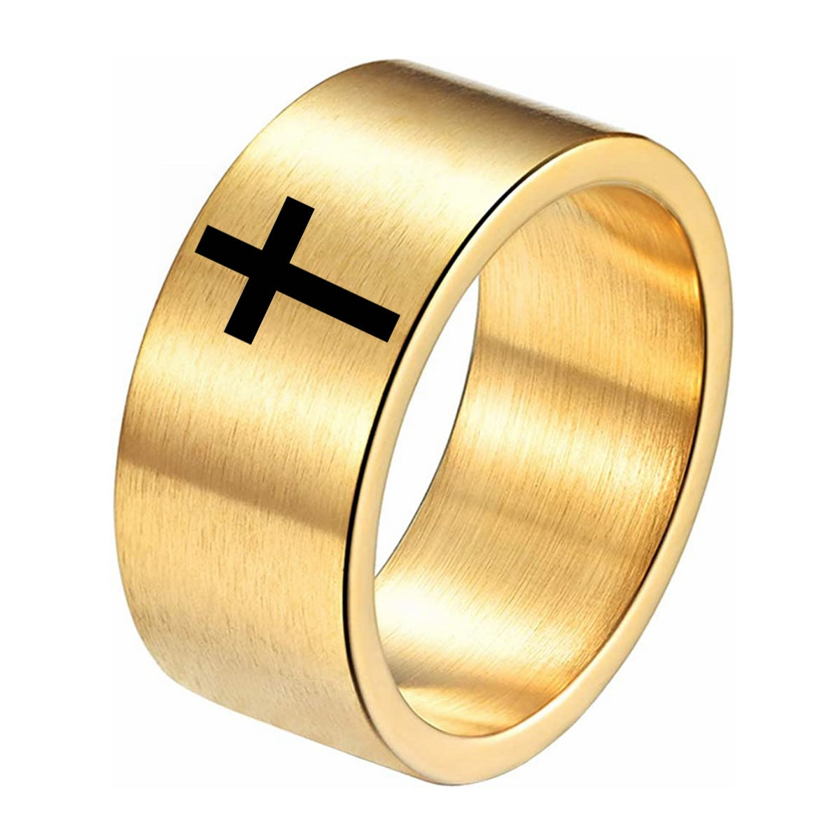 European American Titanium Steel Men's Cross Ring with Sand Face Brush Finish